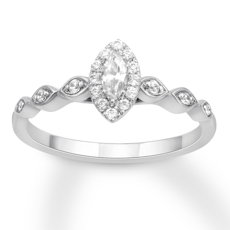 Main Image 1 of Previously Owned Diamond Engagement Ring 1/3 ct tw Marquise & Round-cut 10K White Gold Size 11