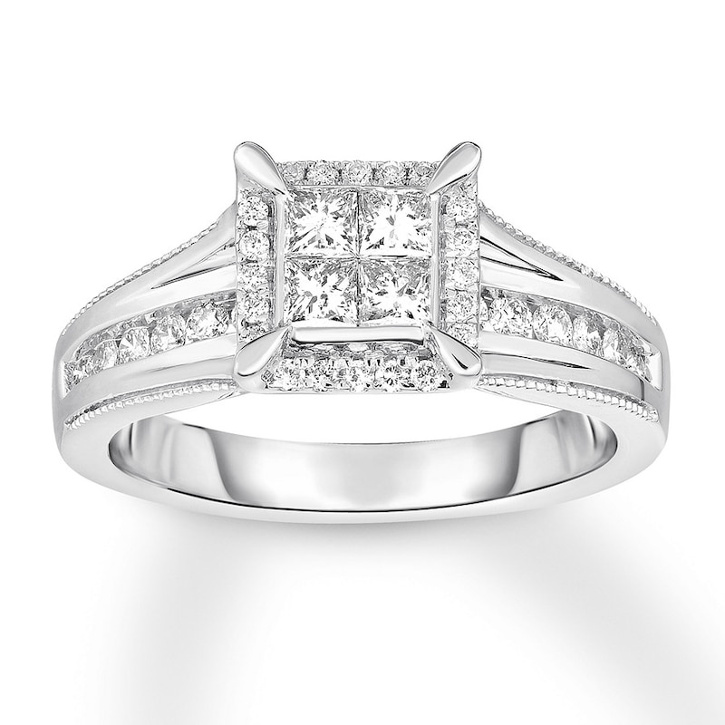 Main Image 1 of Previously Owned Diamond Engagement Ring 3/4 ct tw Princess & Round-cut 14K White Gold - Size 10