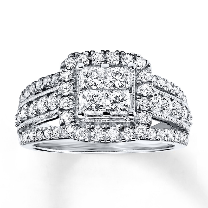 Main Image 1 of Previously Owned Engagement Ring 1-1/2 ct tw Princess & Round-cut Diamonds 14K White Gold Size 9.75