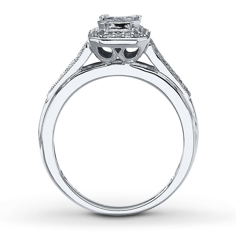 Main Image 2 of Previously Owned Diamond Engagement Ring 1/3 ct tw Princess & Round-cut 10K White Gold Size 11