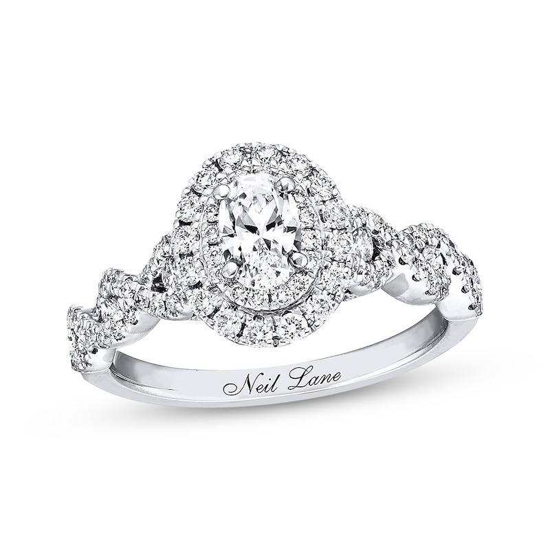 Main Image 1 of Previously Owned Neil Lane Diamond Engagement Ring 1-1/6 ct tw Oval & Round-cut 14K White Gold - Size 4.5