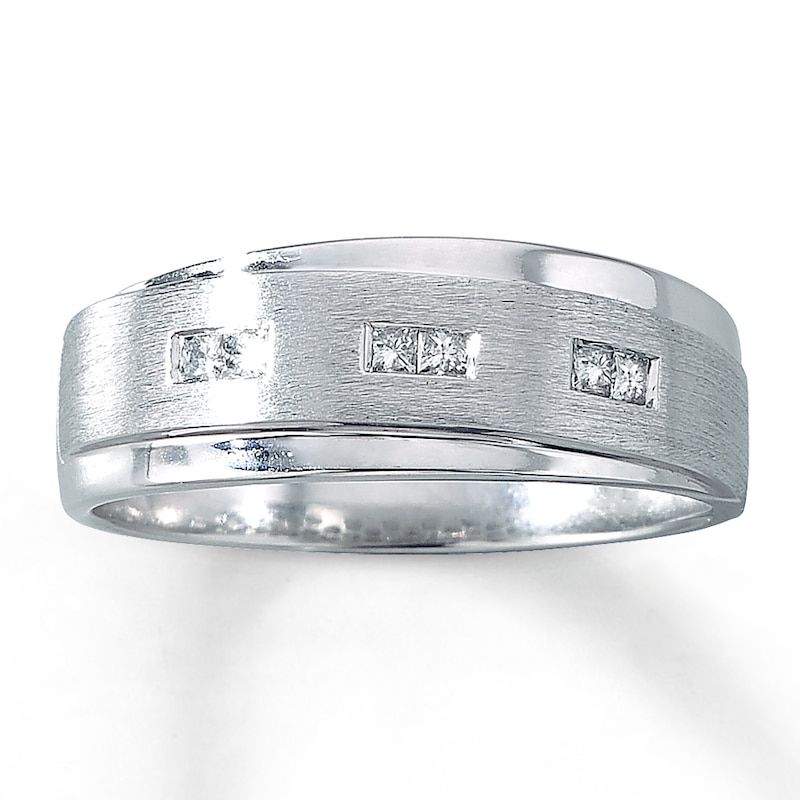 Main Image 1 of Previously Owned Men's Diamond Wedding Band 1/6 ct tw Square-cut 10K White Gold Size 8