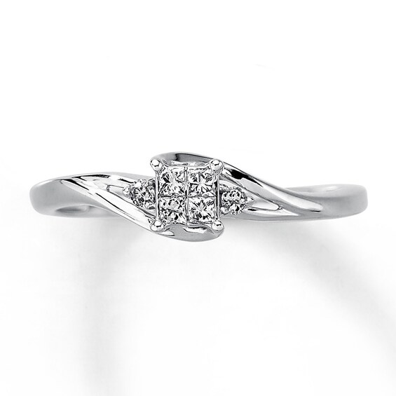 Previously Owned Diamond Ring 1/8 ct tw Princess & Round-cut 10K White Gold Size 4