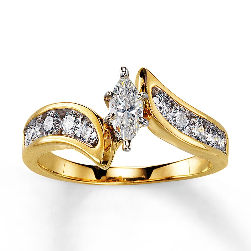 Previously Owned Diamond Engagement Ring 3/4 ct tw Marquise & Round-cut 14K Yellow Gold - Size 4
