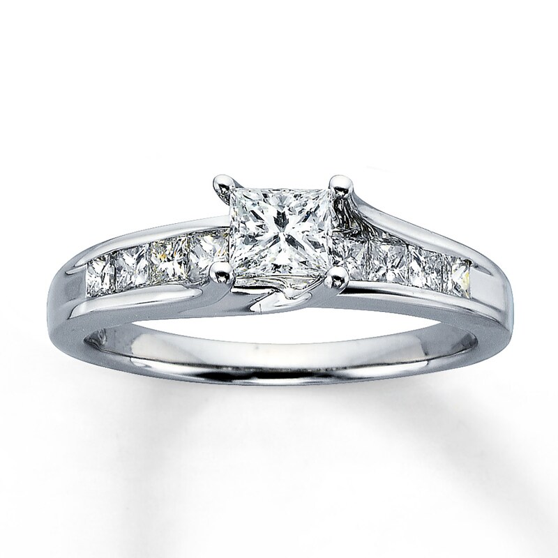 Main Image 1 of Previously Owned Diamond Engagement Ring 1 ct tw Princess & Round-cut 14K White Gold Size 3.25