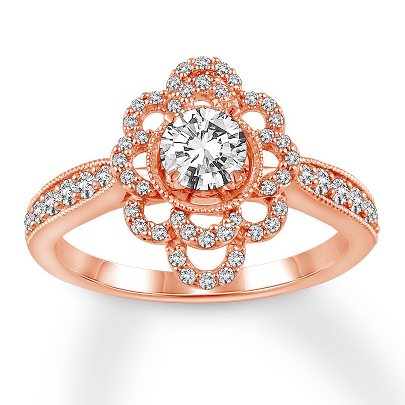 Main Image 1 of Previously Owned Diamond Engagement Ring 7/8 ct tw Round-cut 14K Rose Gold - Size 11.75