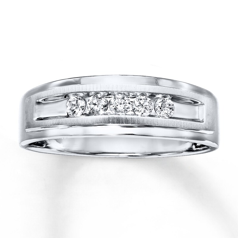 Main Image 1 of Previously Owned Men's Diamond Wedding Band 1/4 ct tw Round-cut 10K White Gold Size 6