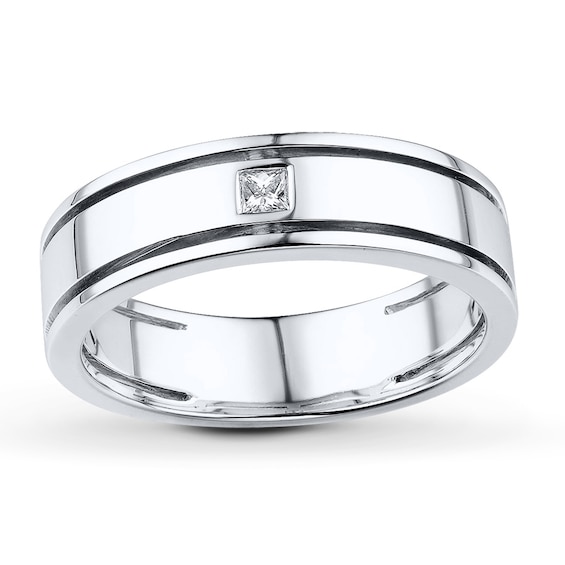 Previously Owned Men's Band 1/15 ct tw Square-cut Diamond 10K White Gold Size 6