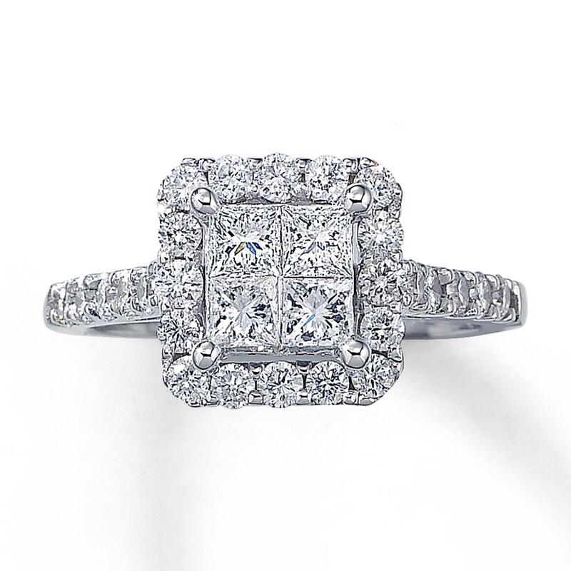 Main Image 1 of Previously Owned Diamond Engagement Ring 1-1/2 ct tw Princess & Round-cut 14K White Gold Size 4