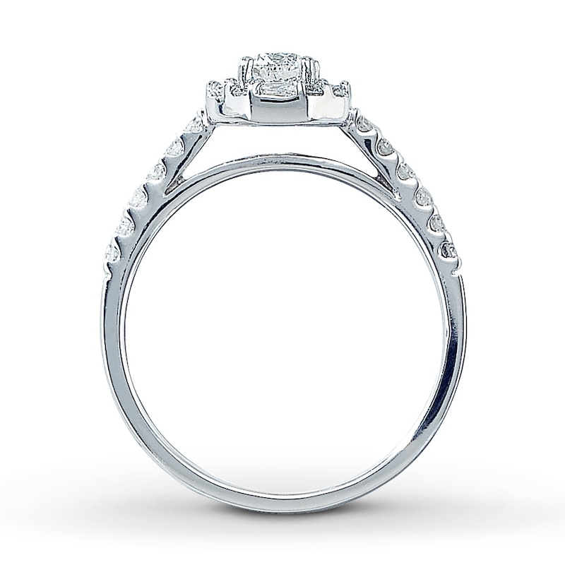 Main Image 2 of Previously Owned Engagement Ring 5/8 ct tw Round & Baguette-cut Diamonds 14K White Gold - Size 4