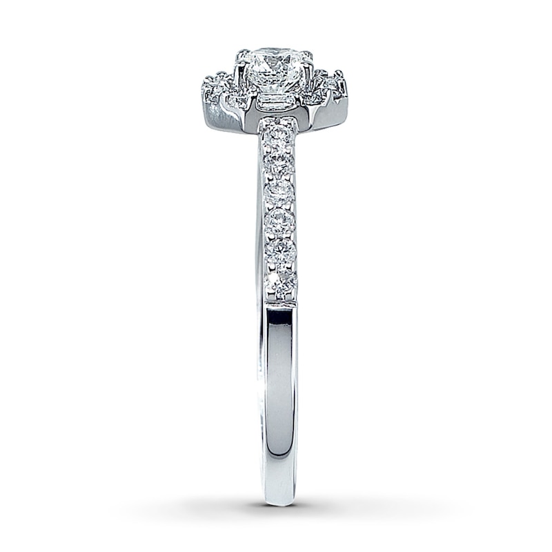 Main Image 3 of Previously Owned Engagement Ring 5/8 ct tw Round & Baguette-cut Diamonds 14K White Gold - Size 4