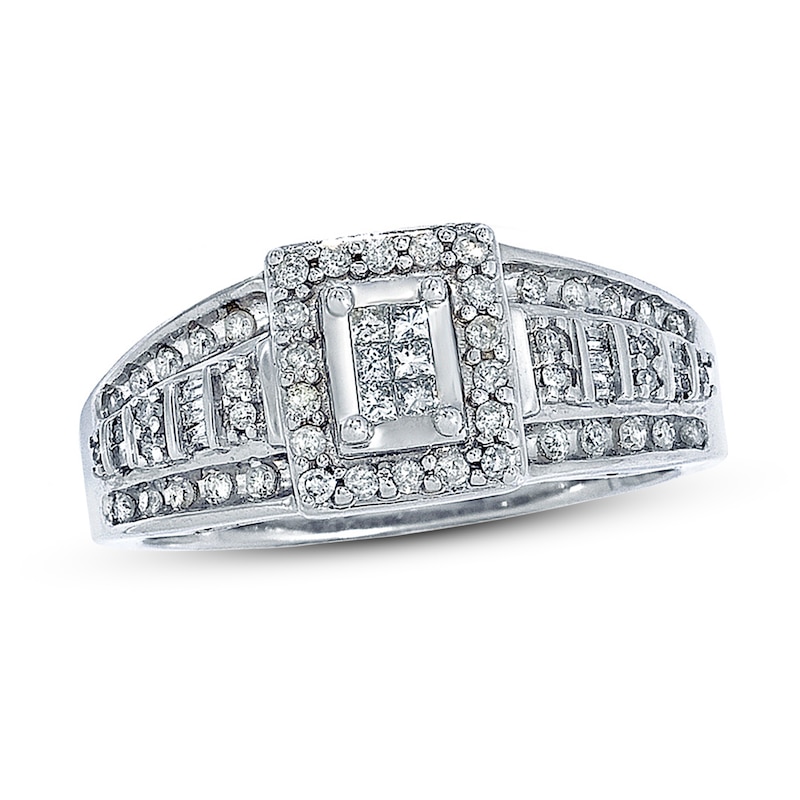 Main Image 1 of Previously Owned Diamond Fashion Ring 3/8 ct tw Princess & Round-cut 10K White Gold - Size 10.25