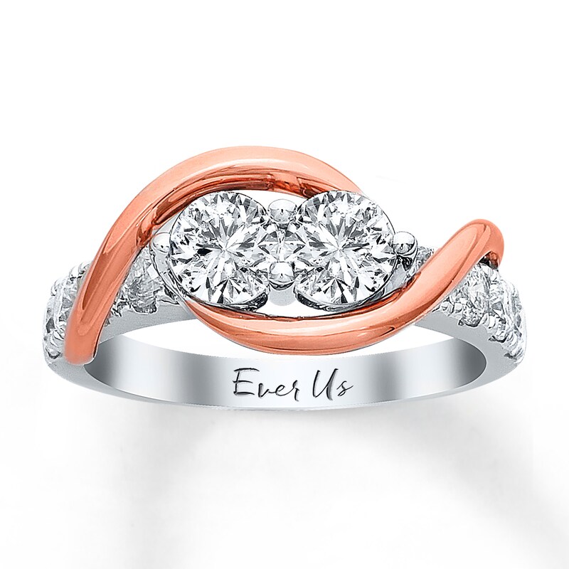 Main Image 1 of Previously Owned Ever Us Two-Stone Anniversary Ring 1-1/2 ct tw Round-cut Diamonds 14K Two-Tone Gold Size 10