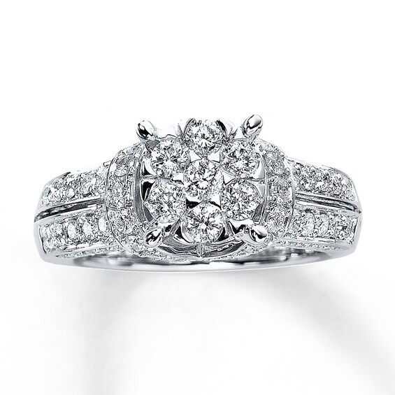Previously Owned Engagement Ring 1-3/8 ct tw Round-cut Diamonds 14K White Gold Size 8.5