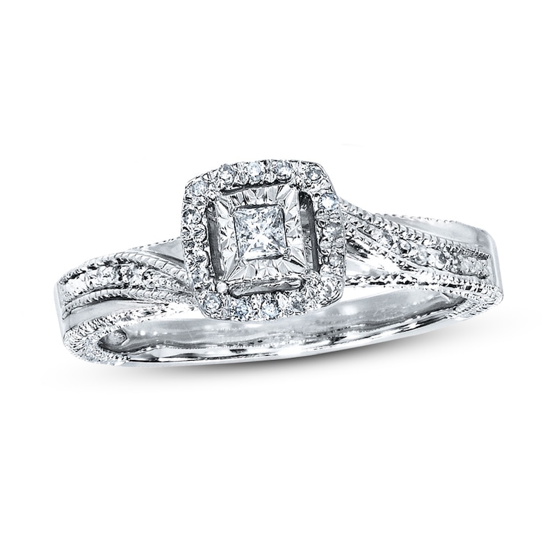 Main Image 1 of Previously Owned Ring 1/6 ct tw Princess & Round-cut Diamonds Sterling Silver - Size 5