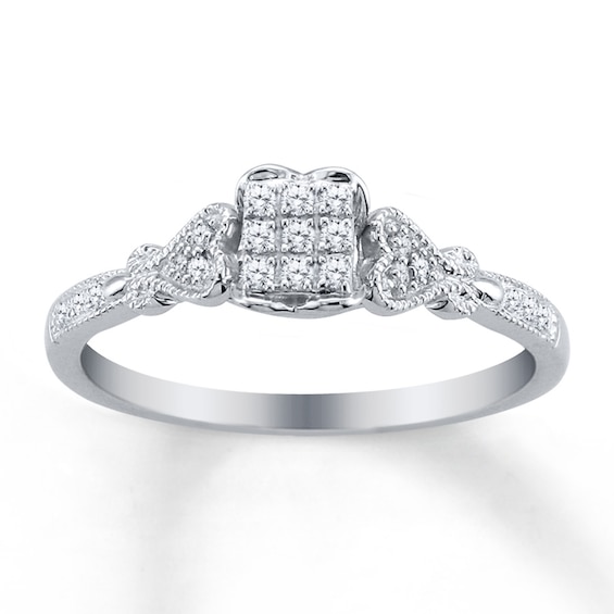 Previously Owned Diamond Ring 1/8 ct tw Princess & Round-cut Sterling Silver Size 2.5