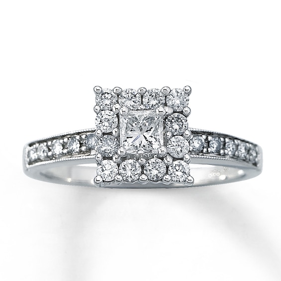 Previously Owned Diamond Engagement Ring 5/8 ct tw Princess & Round-cut 14K White Gold Size 4.25