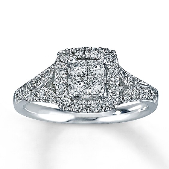 Previously Owned Diamond Engagement Ring 1/2 ct tw Princess & Round-cut Diamonds 14K White Gold Size 9.5