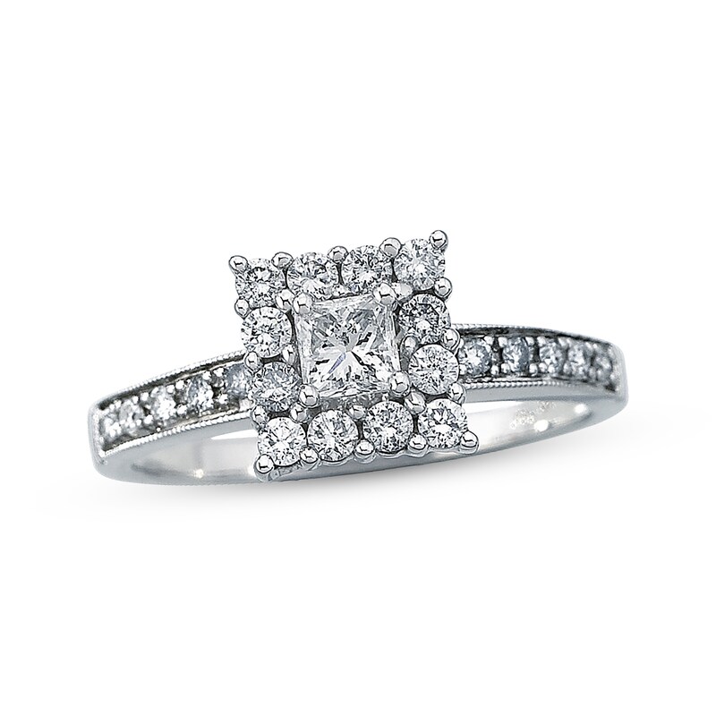 Main Image 1 of Previously Owned Diamond Engagement Ring 5/8 ct tw Princess & Round-cut 14K White Gold - Size 3.75