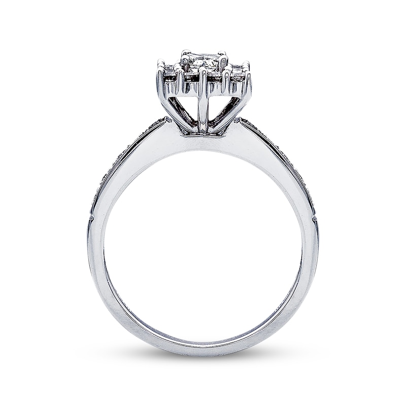 Main Image 3 of Previously Owned Diamond Engagement Ring 5/8 ct tw Princess & Round-cut 14K White Gold - Size 3.75