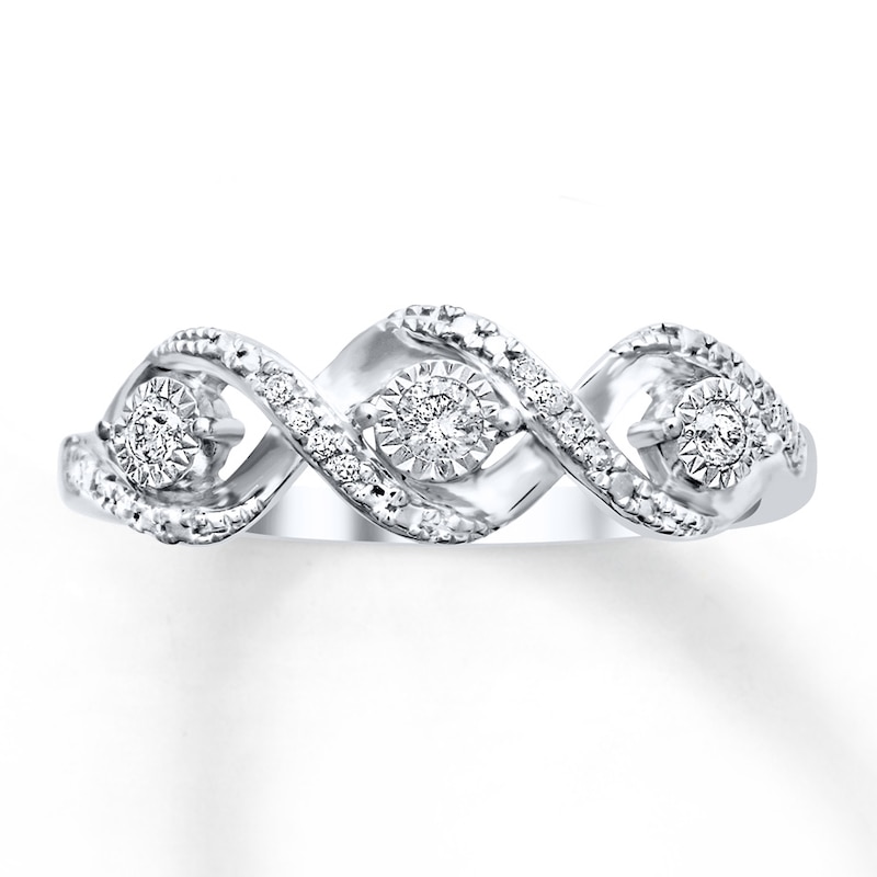 Main Image 1 of Previously Owned Three-Stone Diamond Ring 1/10 ct tw Round-cut Sterling Silver Size 9.75