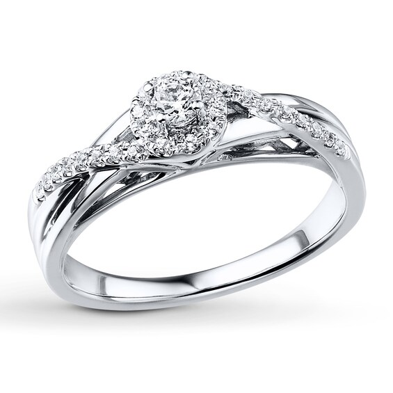 Previously Owned Diamond Engagement Ring 1/4 ct tw Round-cut 10K White Gold Size 10