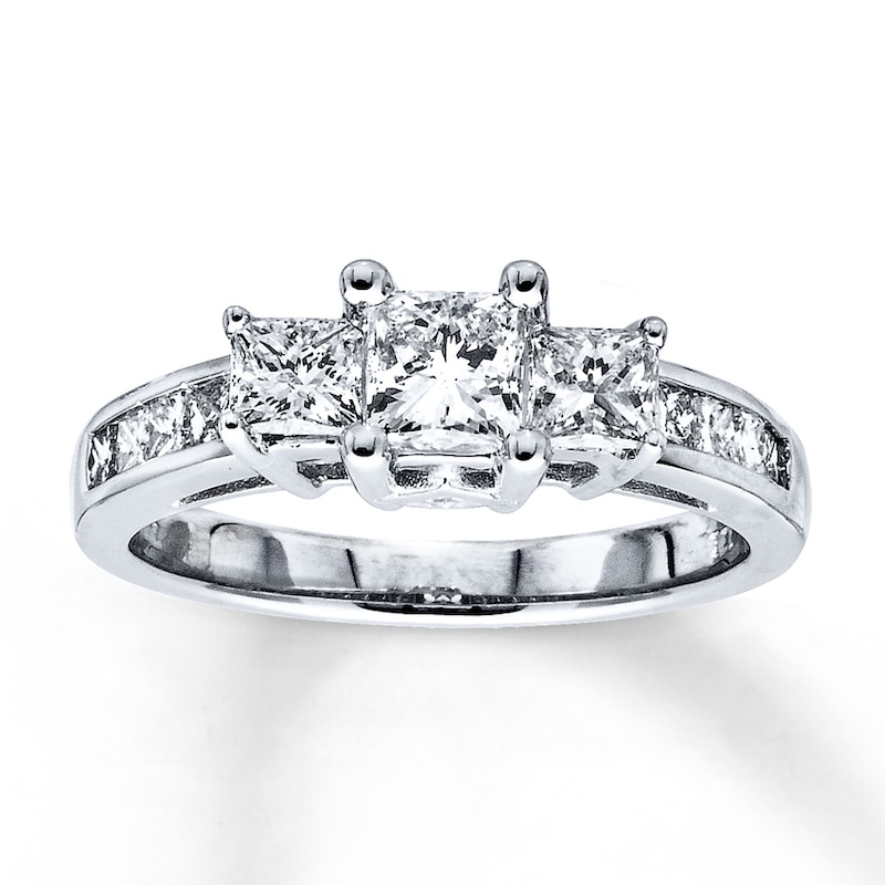 Main Image 1 of Previously Owned 3-Stone Diamond Engagement Ring 1-1/2 ct tw Princess-cut 14K White Gold Size 5.25