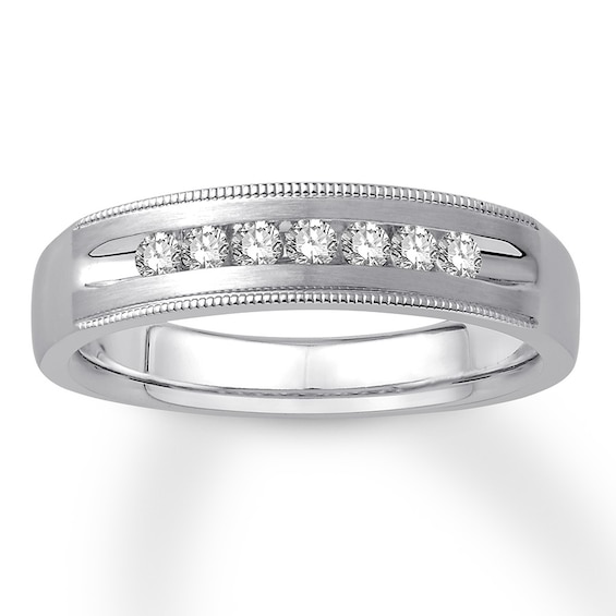 Previously Owned Men's Diamond Wedding Band 1/4 ct tw Round-cut 10K White Gold 7.75