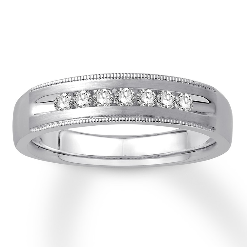 Main Image 1 of Previously Owned Men's Diamond Wedding Band 1/4 ct tw Round-cut 10K White Gold - Size 7.75