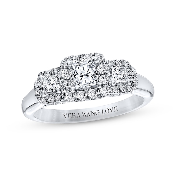 Previously Owned Diamond & Sapphire Engagement Ring 3/4 ct tw Princess & Round-cut 14K White Gold Size 4