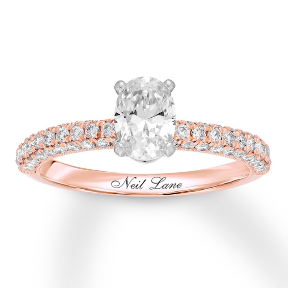 Previously Owned Neil Lane Engagement Ring 1-1/2 ct tw Oval & Round-cut Diamonds 14K Rose Gold Size