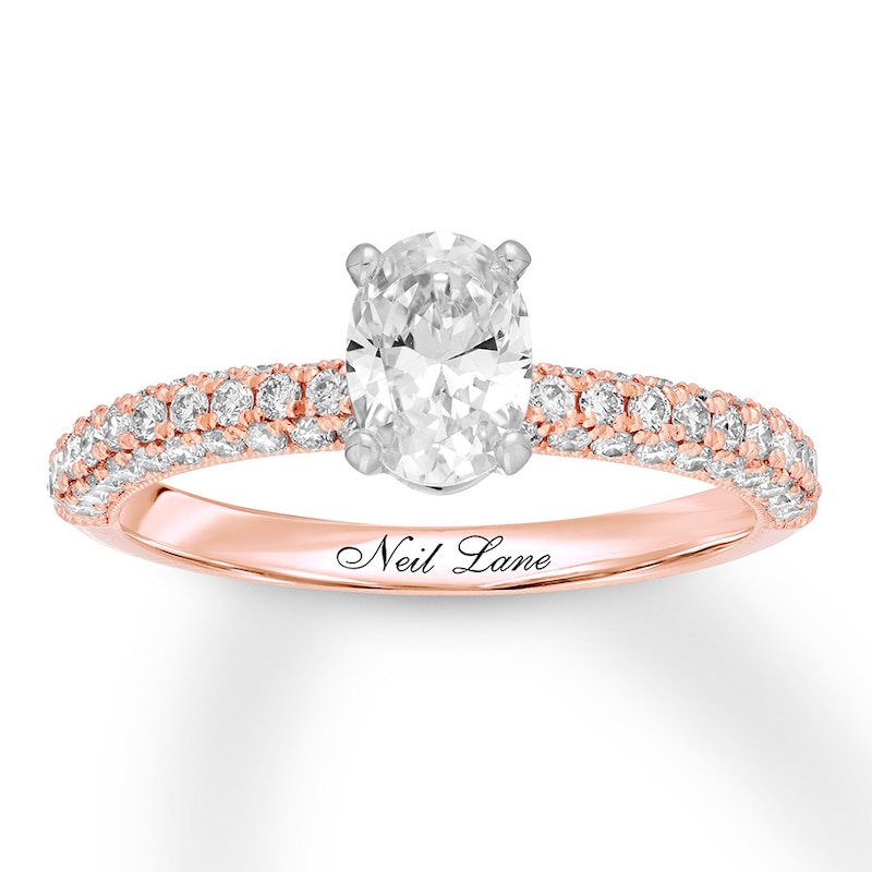 Previously Owned Neil Lane Engagement Ring 1-1/2 ct tw Oval & Round-cut Diamonds 14K Rose Gold - Size 8.25