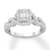 Thumbnail Image 1 of Previously Owned Diamond Engagement Ring 7/8 ct tw Baguette & Round-cut 14K White Gold - Size 9.75