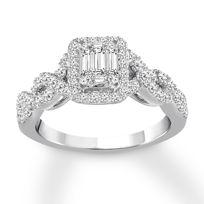 Main Image 1 of Previously Owned Diamond Engagement Ring 7/8 ct tw Baguette & Round-cut 14K White Gold - Size 9.75