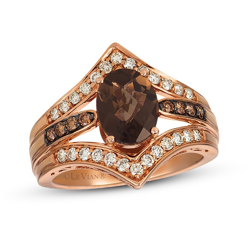 Main Image 1 of Previously Owned Le Vian Chocolate Quartz Ring 1/2 ct tw Round-cut Diamonds 14K Gold - Size 12