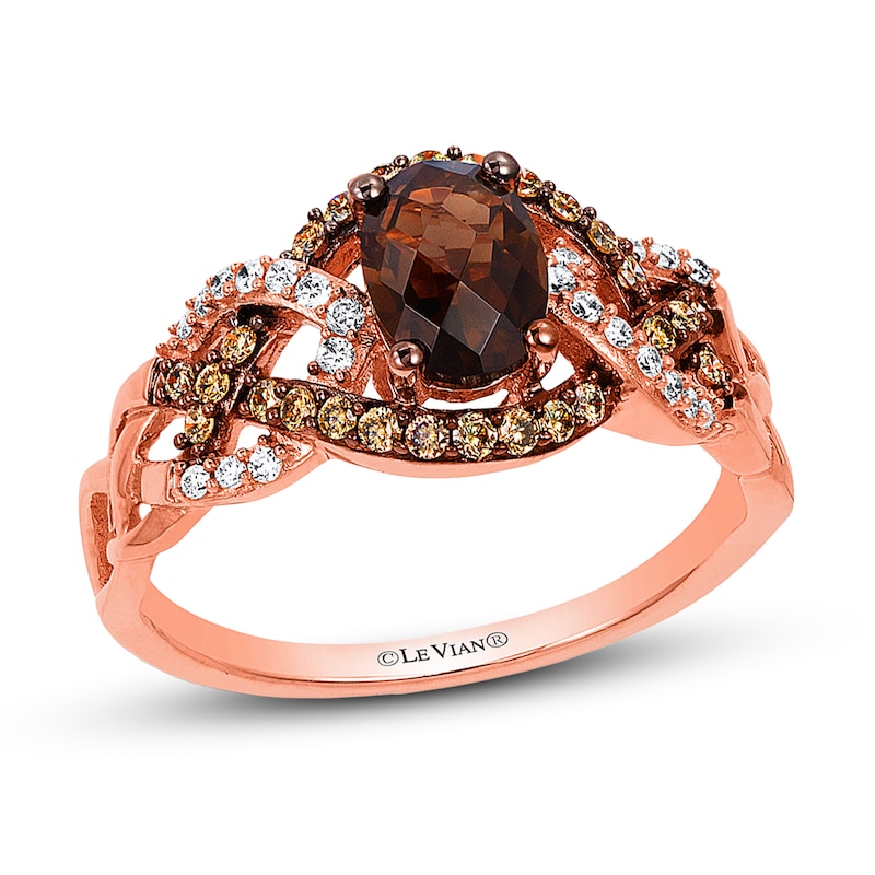 Main Image 1 of Previously Owned Le Vian Chocolate Quartz Ring 1/4 ct tw Round-cut Diamonds 14K Strawberry Gold Size 9.5