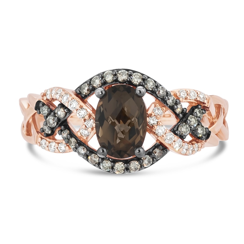 Main Image 4 of Previously Owned Le Vian Chocolate Quartz Ring 1/4 ct tw Round-cut Diamonds 14K Strawberry Gold Size 9.5