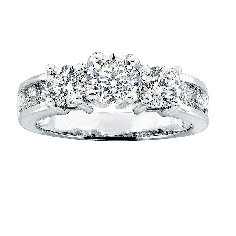 Main Image 1 of Previously Owned Three-Stone Diamond Engagement Ring 2 ct tw Round-cut 14K White Gold Size 9.75