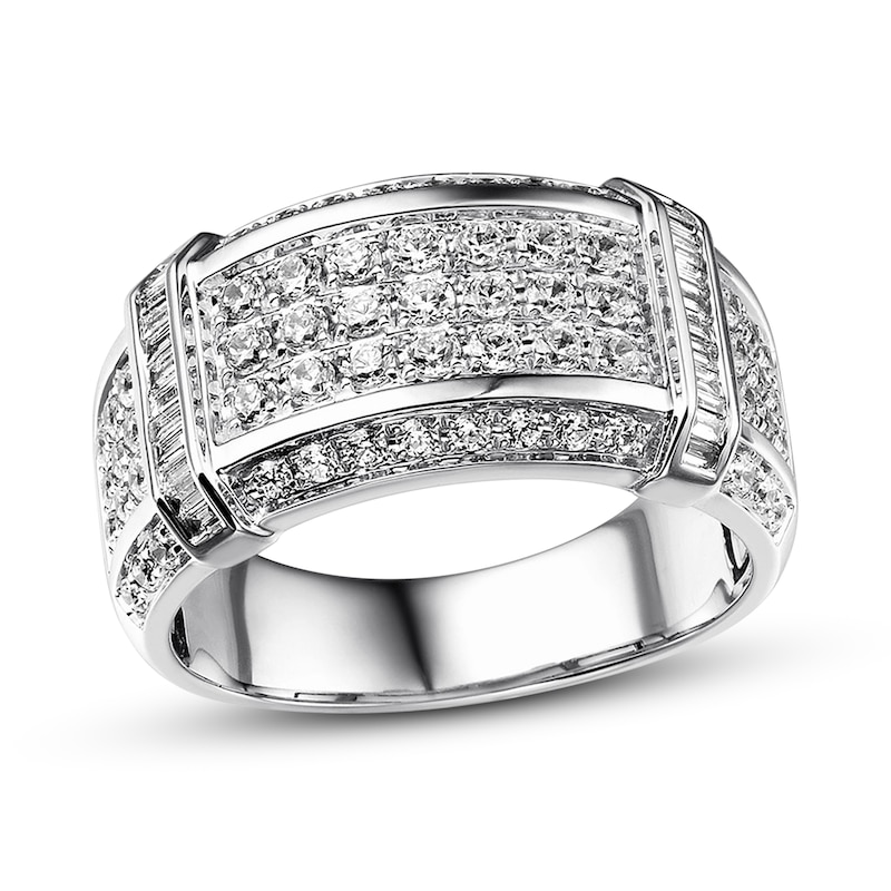 Main Image 1 of Previously Owned Men's Diamond Wedding Band 1-1/2 ct tw Round & Baguette-cut 10K White Gold - Size 13.25