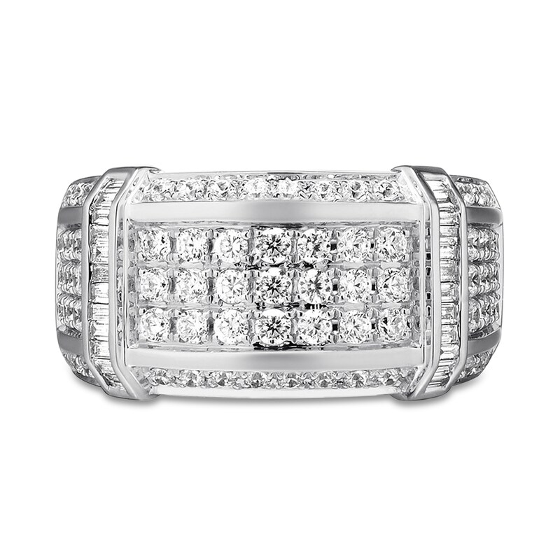 Main Image 3 of Previously Owned Men's Diamond Wedding Band 1-1/2 ct tw Round & Baguette-cut 10K White Gold - Size 13.25