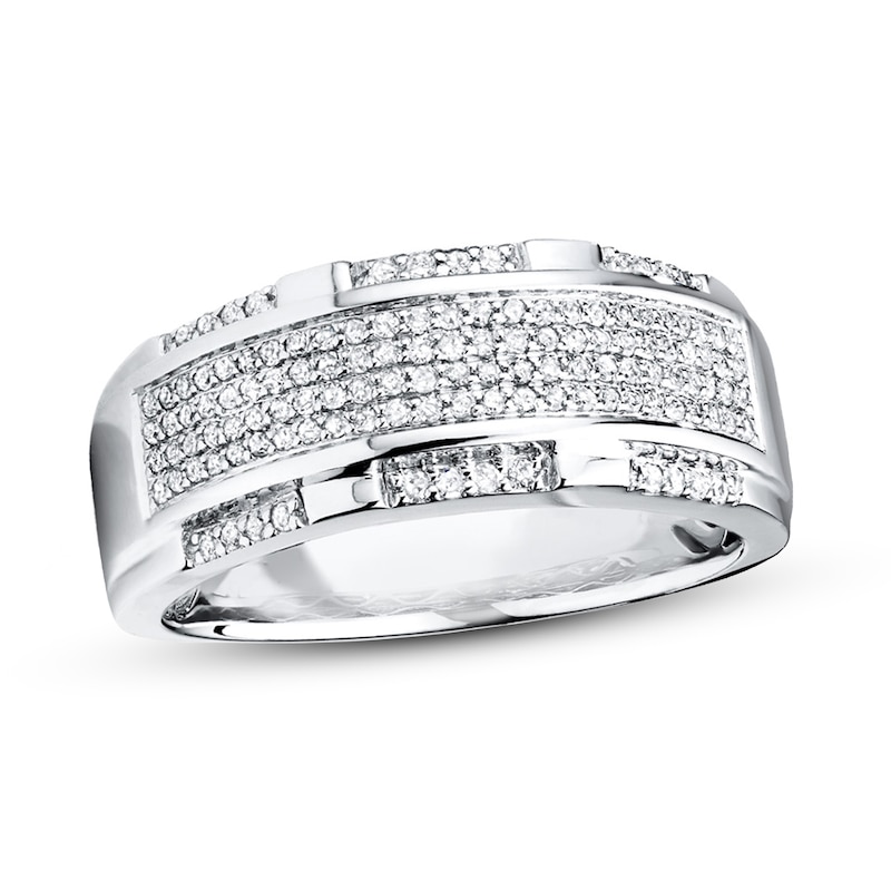 Main Image 1 of Previously Owned Men's Diamond Wedding Band 1/2 ct tw Round-cut 10K White Gold Size 13.5