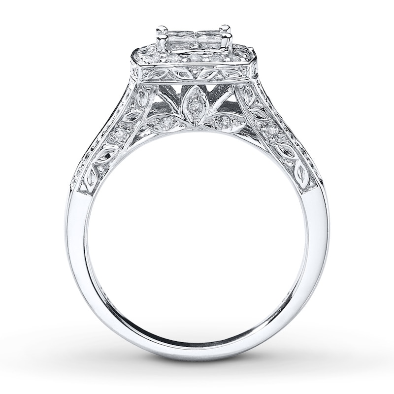 Main Image 2 of Previously Owned Engagement Ring 3/4 ct tw Princess & Round-cut Diamonds 14K White Gold - Size 3.75