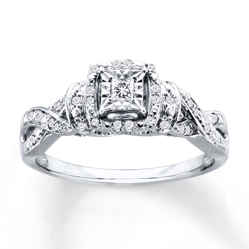 Main Image 1 of Previously Owned Diamond Ring 1/6 ct tw Princess & Round-cut Sterling Silver - Size 9.5