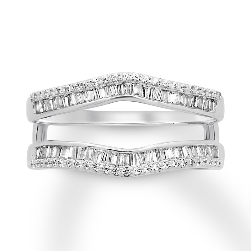 Previously Owned Diamond Enhancer Ring 1/2 ct tw Round & Baguette-cut 14K White Gold - Size 11