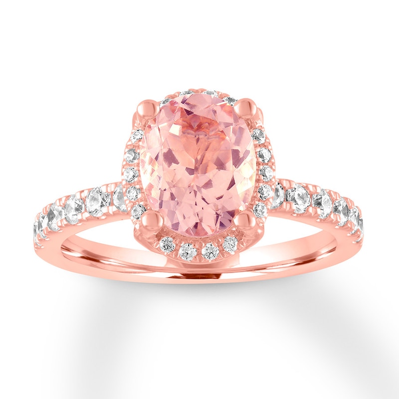 Main Image 1 of Previously Owned Morganite Engagement Ring 1/2 ct tw Round-cut Diamonds 14K Rose Gold Size 11