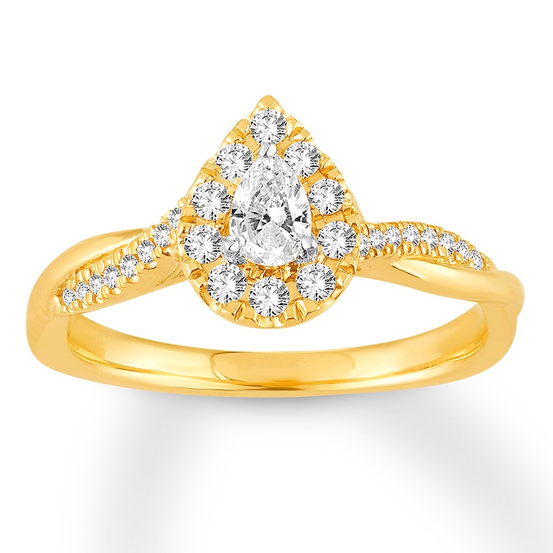 Main Image 1 of Previously Owned Diamond Engagement Ring 3/8 ct tw Pear/Round 14K Yellow Gold Size 3.75