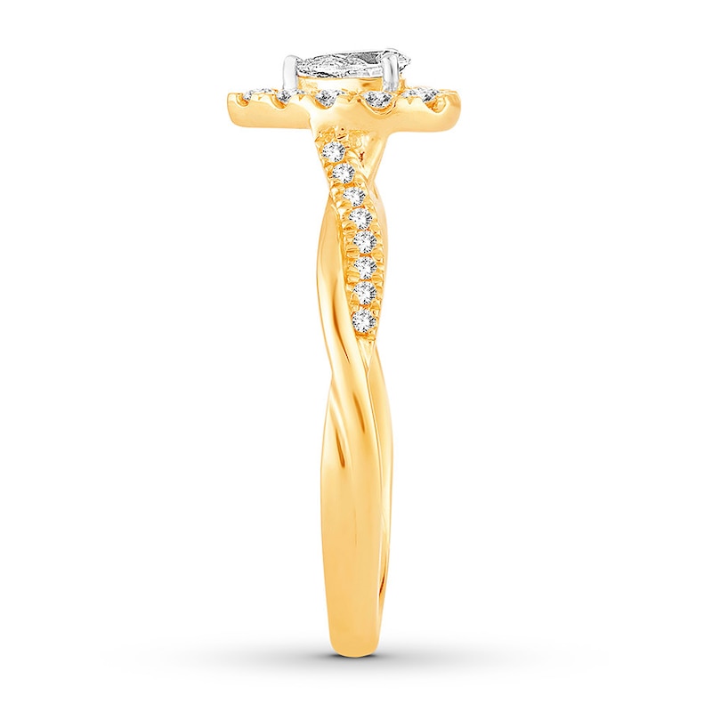 Main Image 3 of Previously Owned Diamond Engagement Ring 3/8 ct tw Pear/Round 14K Yellow Gold Size 3.75