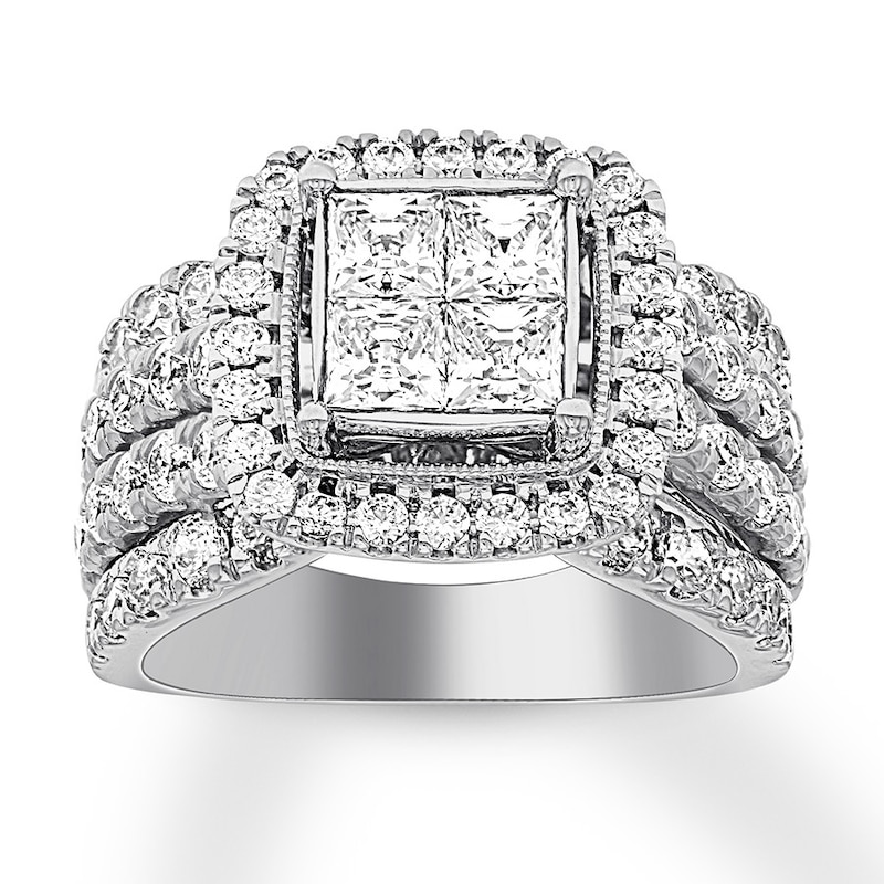 Previously Owned Diamond Engagement Ring 3 ct tw Princess & Round-cut 14K White Gold - Size 8.75