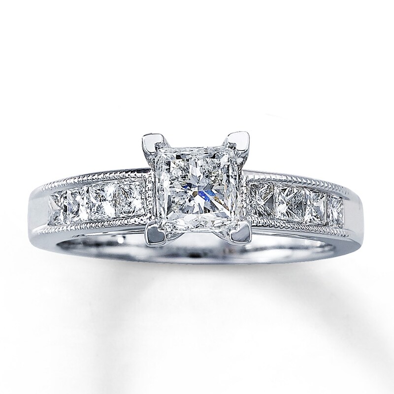 Main Image 1 of Previously Owned Diamond Engagement Ring 1-3/8 ct tw Princess-cut 14K White Gold - Size 4