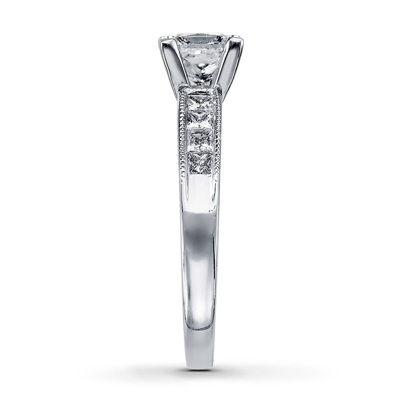 Main Image 3 of Previously Owned Diamond Engagement Ring 1-3/8 ct tw Princess-cut 14K White Gold - Size 4